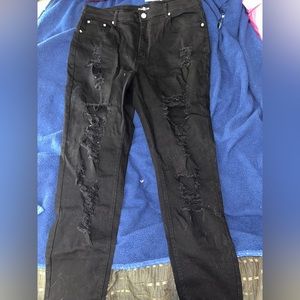 Black Distressed Denim Jeans